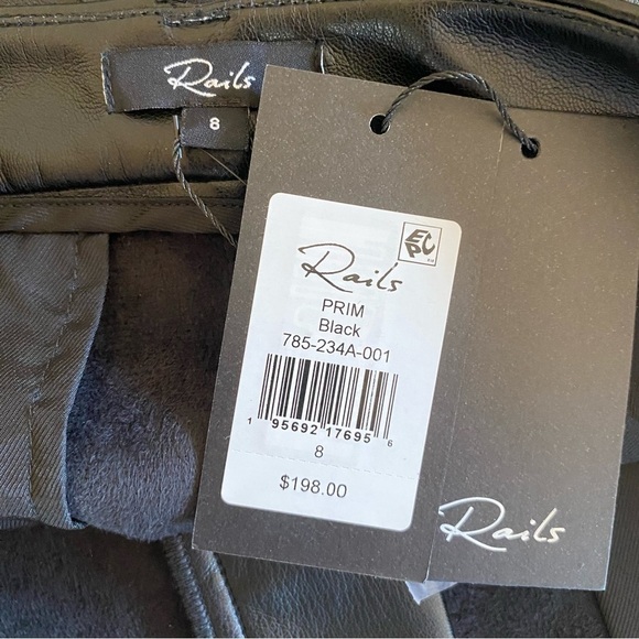 NWT Rails Prim Mini Skirt 8 Faux Leather Black Stretch NEW Revolve $198.00 - Picture 3 of 6